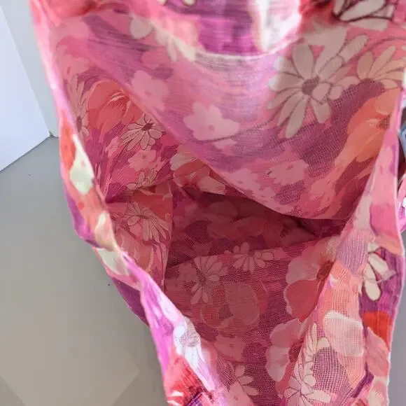 Bright Pink Floral Poppy Daisy Retro Print Fabric Tote Bag Unbranded - Picture 4 of 4